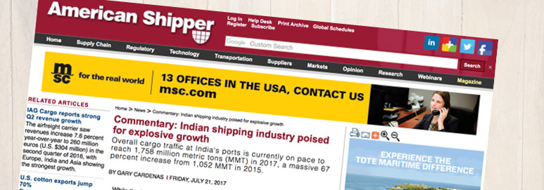 American Shipper: Indian shipping industry poised for explosive growth