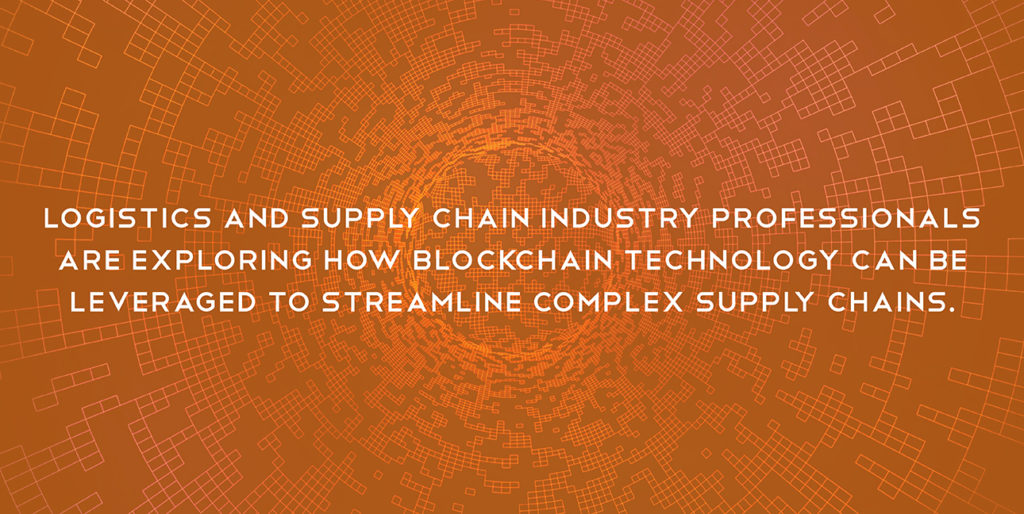 A graphic about the logistics and supply chain industry exploring blockchain technology.