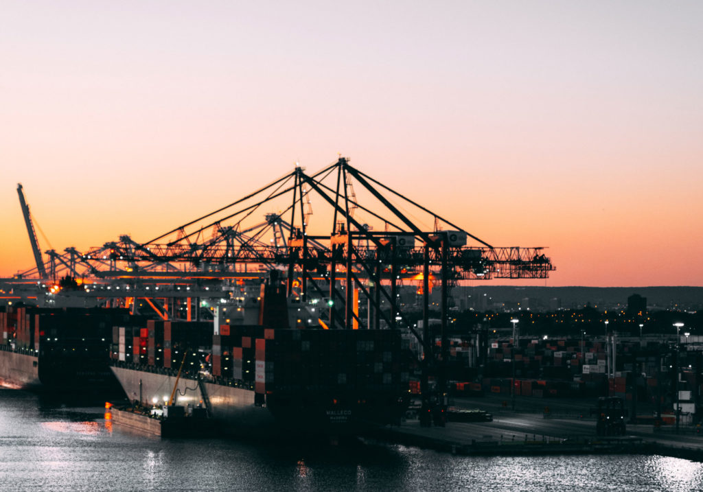 A port at sunset.