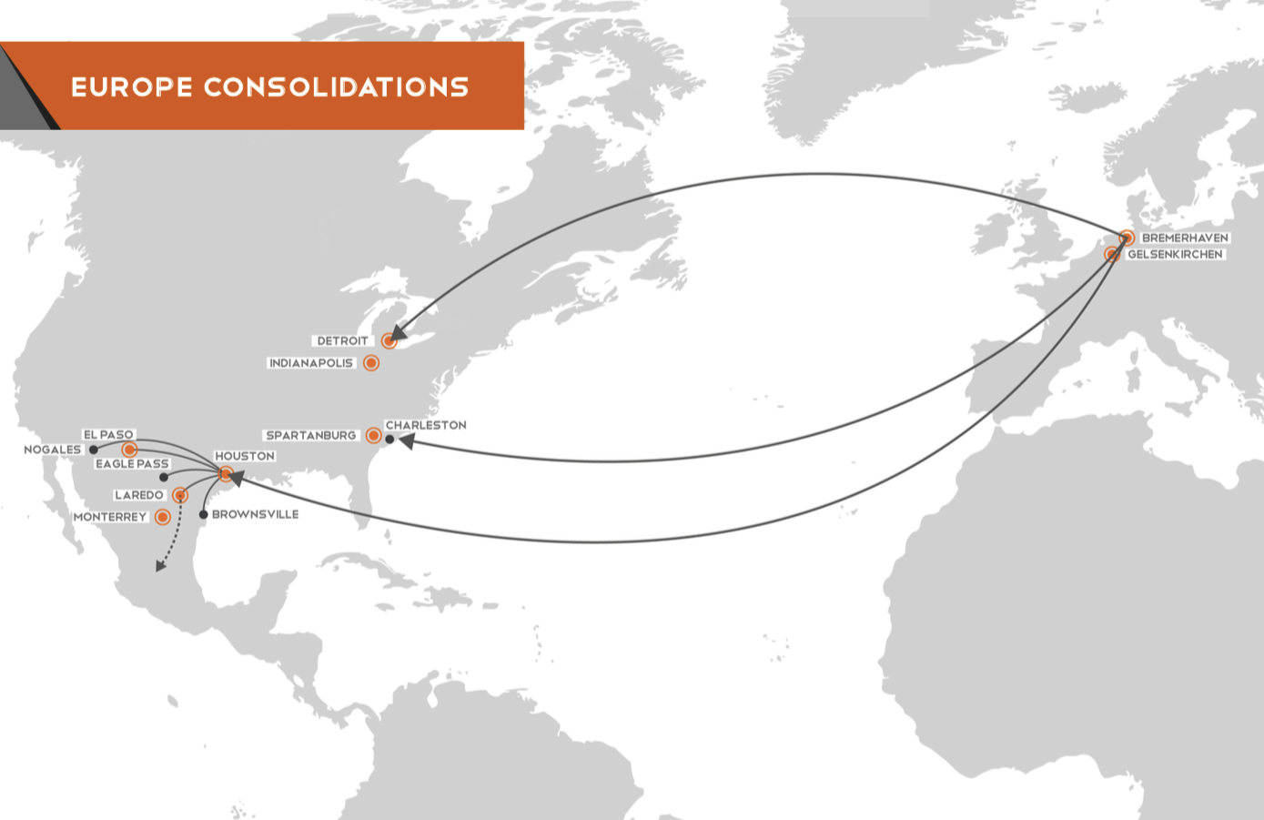 A map illustrates some of TOC Logistics' Europe consolidation routes.