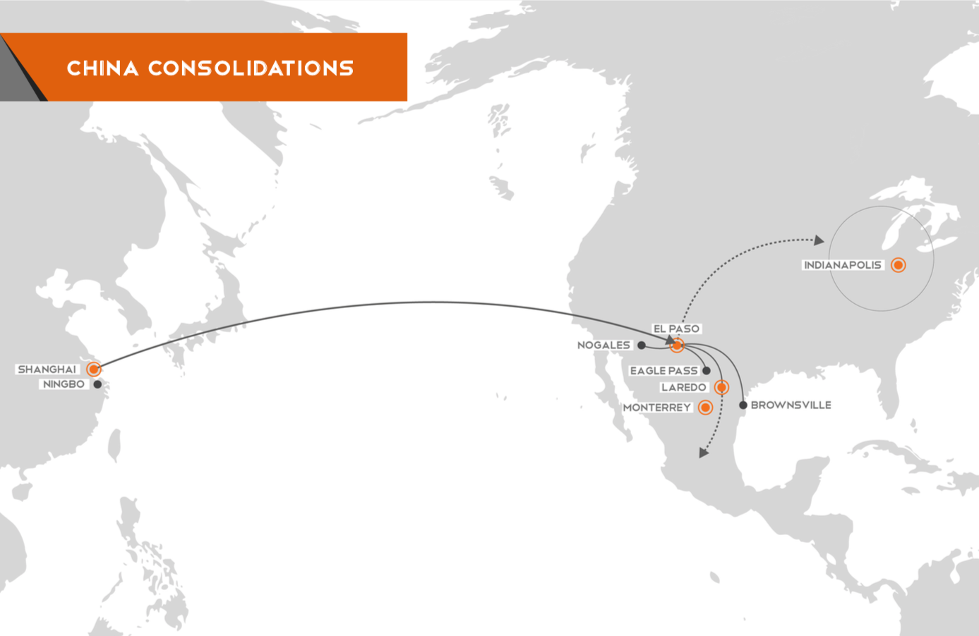 A map illustrates some of TOC Logistics' China consolidation routes.