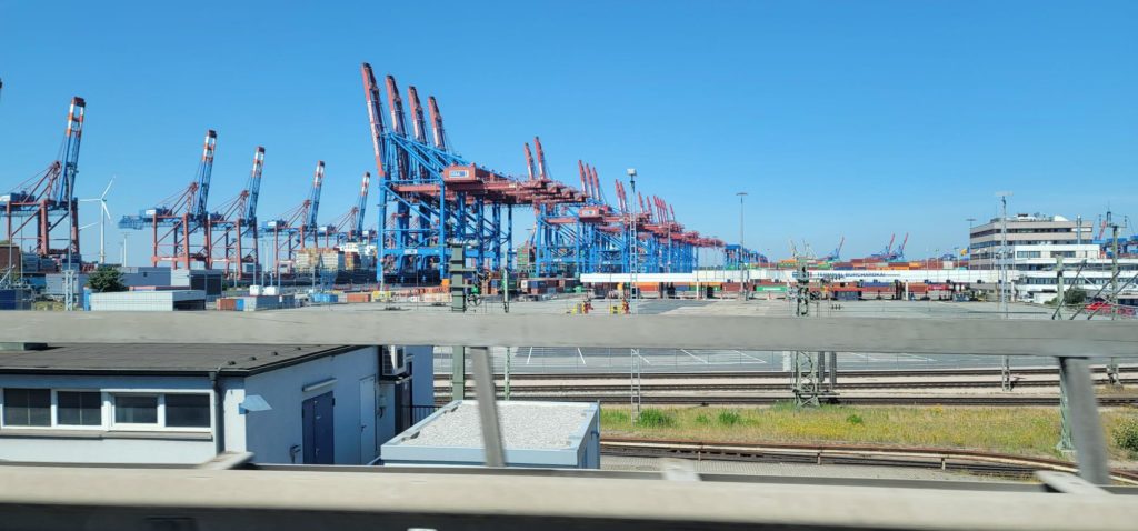 The port of Hamburg stands inactive and empty during port strikes.